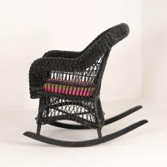 Vintage Black Wicker Rocking Chair with Colourful Cushion - 4581473
