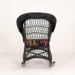 Vintage Black Wicker Rocking Chair with Colourful Cushion - 4581474