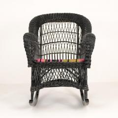 Vintage Black Wicker Rocking Chair with Colourful Cushion - 4581475