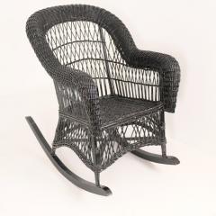 Vintage Black Wicker Rocking Chair with Colourful Cushion - 4581476