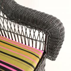Vintage Black Wicker Rocking Chair with Colourful Cushion - 4581477