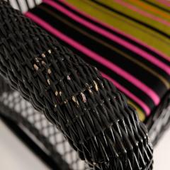 Vintage Black Wicker Rocking Chair with Colourful Cushion - 4581478