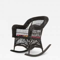 Vintage Black Wicker Rocking Chair with Colourful Cushion - 4583643