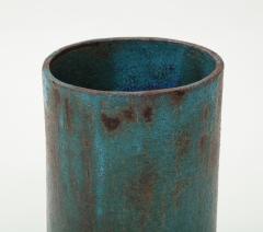 Vintage Blue Brown Ceramic Vase with Spike Edge signed  - 1934348