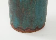 Vintage Blue Brown Ceramic Vase with Spike Edge signed  - 1934349