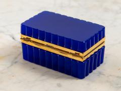 Vintage Blue Opaline Scalloped Glass Box with Brass Mounts France 20th C  - 4134704