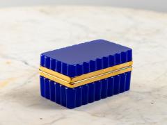 Vintage Blue Opaline Scalloped Glass Box with Brass Mounts France 20th C  - 4134705