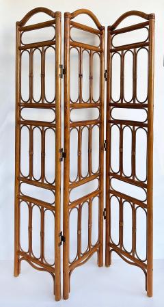 Vintage Bohemian Rattan 3 Panel Folding Screen Room Divider - 4416312
