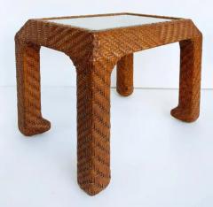 Vintage Braided Woven Leather Side Tables Inset Glass Tops - 4020177