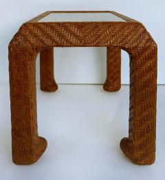 Vintage Braided Woven Leather Side Tables Inset Glass Tops - 4020178