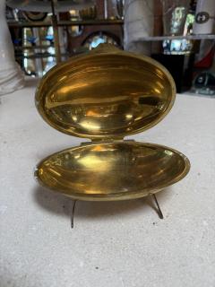 Vintage Brass Clamshell Covered Dish on Stand - 4564048