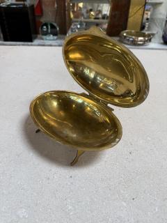 Vintage Brass Clamshell Covered Dish on Stand - 4564049