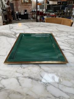 Vintage Brass Emerald Green Lacquer Serving Tray - 4625214