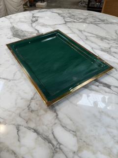 Vintage Brass Emerald Green Lacquer Serving Tray - 4625215