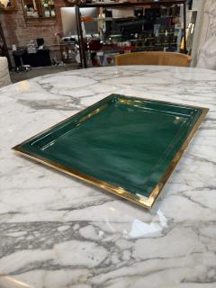Vintage Brass Emerald Green Lacquer Serving Tray - 4625216