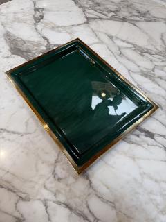 Vintage Brass Emerald Green Lacquer Serving Tray - 4625217