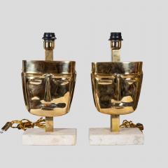 Vintage Brass Face Sculpture Table Lamps - 3593848