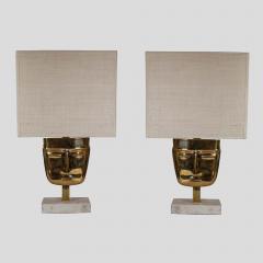 Vintage Brass Face Sculpture Table Lamps - 3593849