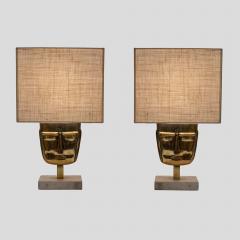 Vintage Brass Face Sculpture Table Lamps - 3593850
