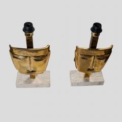 Vintage Brass Face Sculpture Table Lamps - 3593851