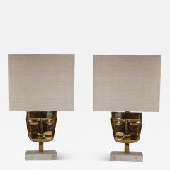 Vintage Brass Face Sculpture Table Lamps - 3600803