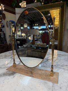 Vintage Brass Oval Vanity Mirror with Marble Base - 4583504