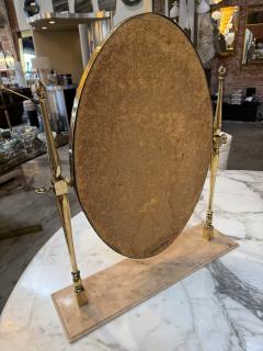 Vintage Brass Oval Vanity Mirror with Marble Base - 4583509