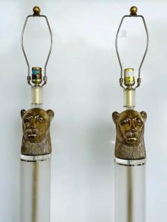 Vintage Brass Panther Head Floor Lamps with Lucite Pair - 3516439