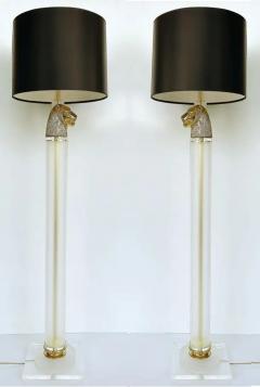 Vintage Brass Panther Head Floor Lamps with Lucite Pair - 3516440
