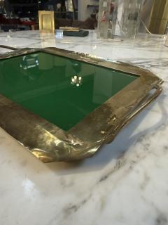 Vintage Brass Tray with Green Glass Insert - 4581351