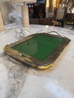 Vintage Brass Tray with Green Glass Insert - 4581353