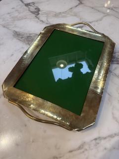 Vintage Brass Tray with Green Glass Insert - 4581357