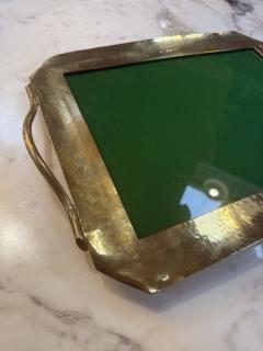 Vintage Brass Tray with Green Glass Insert - 4581358