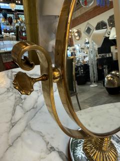 Vintage Brass Vanity Mirror with Etched Glass Base and Wood Trim - 4583516
