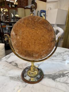 Vintage Brass Vanity Mirror with Etched Glass Base and Wood Trim - 4583525