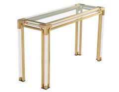 Vintage Brass and Acrylic Console Table with Glass Top 1970 s - 3388908