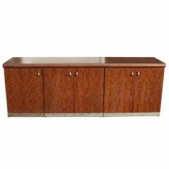 Vintage Brass and Burl Credenza Breakfront Cabinet - 3529549