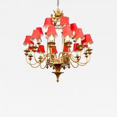 Vintage Bronze Finish Chandelier with Red Shades - 315312