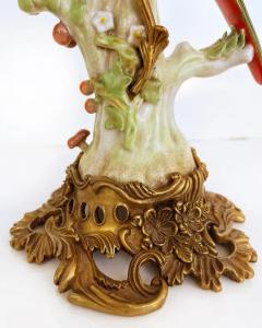 Vintage Bronze Painted Porcelain Exotic Bird Candlesticks Pair - 3599431