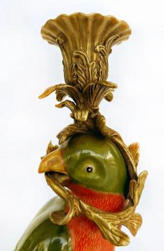 Vintage Bronze Painted Porcelain Exotic Bird Candlesticks Pair - 3599455