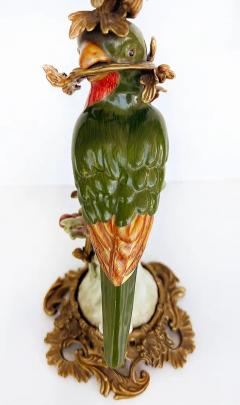 Vintage Bronze Painted Porcelain Exotic Bird Candlesticks Pair - 3599466