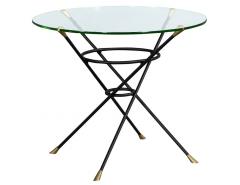 Vintage Bronze and Brass Cyclone Base Round Glass Modern Side Table - 1997825