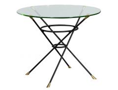 Vintage Bronze and Brass Cyclone Base Round Glass Modern Side Table - 1997826