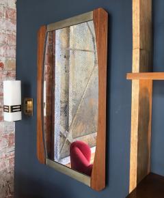 Vintage Brown Wood Brass Mirror Italy 1960s - 1211016