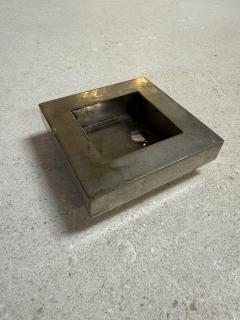 Vintage Brushed Metal Square Catchall Tray with Patina - 4564230
