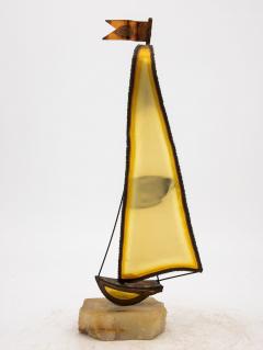 Vintage Brutalist Style Brass Sailboat on Onyx Base Signed by Demott 20th C - 3245308