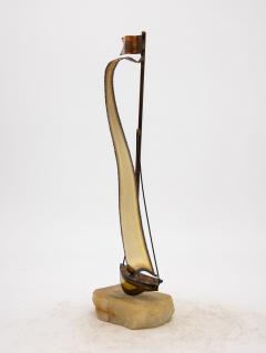 Vintage Brutalist Style Brass Sailboat on Onyx Base Signed by Demott 20th C - 3245310