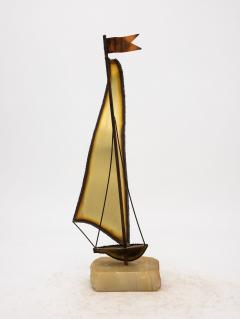 Vintage Brutalist Style Brass Sailboat on Onyx Base Signed by Demott 20th C - 3245312