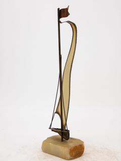 Vintage Brutalist Style Brass Sailboat on Onyx Base Signed by Demott 20th C - 3245313