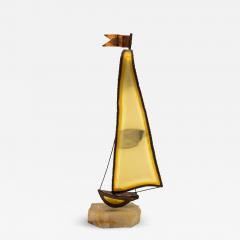 Vintage Brutalist Style Brass Sailboat on Onyx Base Signed by Demott 20th C - 3251601
